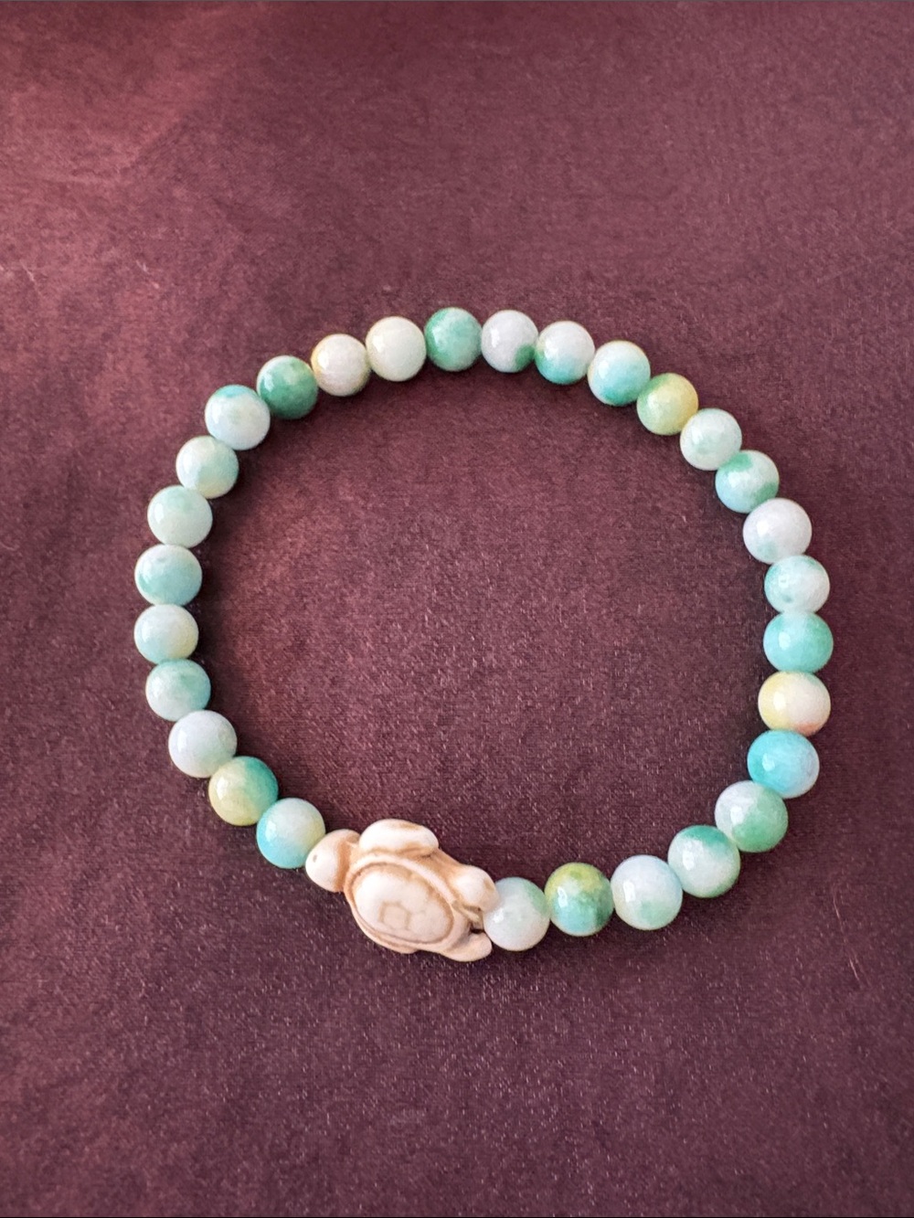 Seafoam Green Beaded Bracelet with Turtle Charm